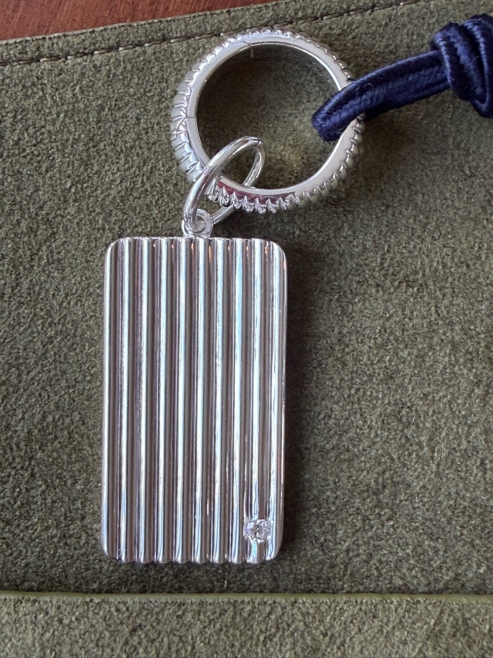 Diamond Rectangle Barre Medallion with Diamond & Removable Silk Cord Necklace - Picture 15 of 16